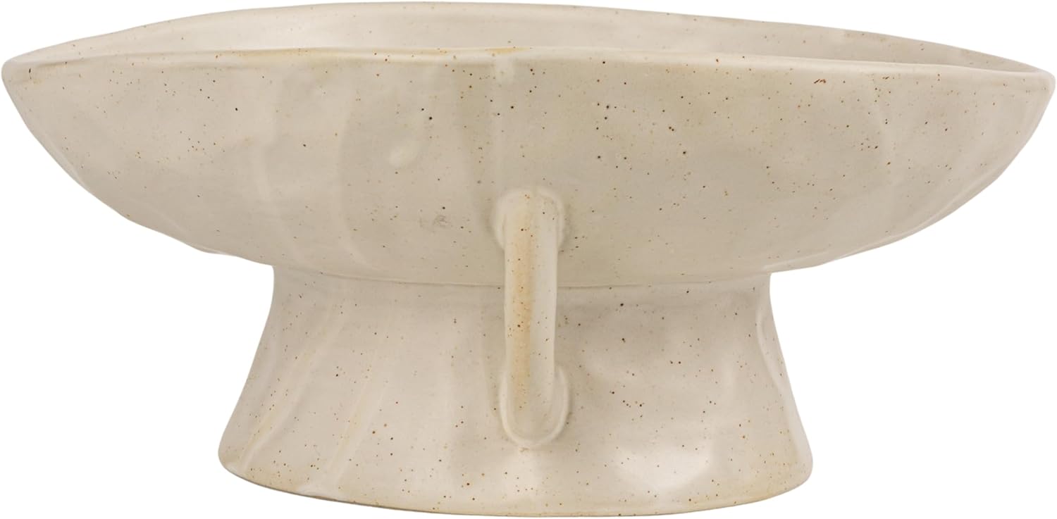 Stoneware Footed Pedestal Bowl with Handles and Reactive Glaze Finish