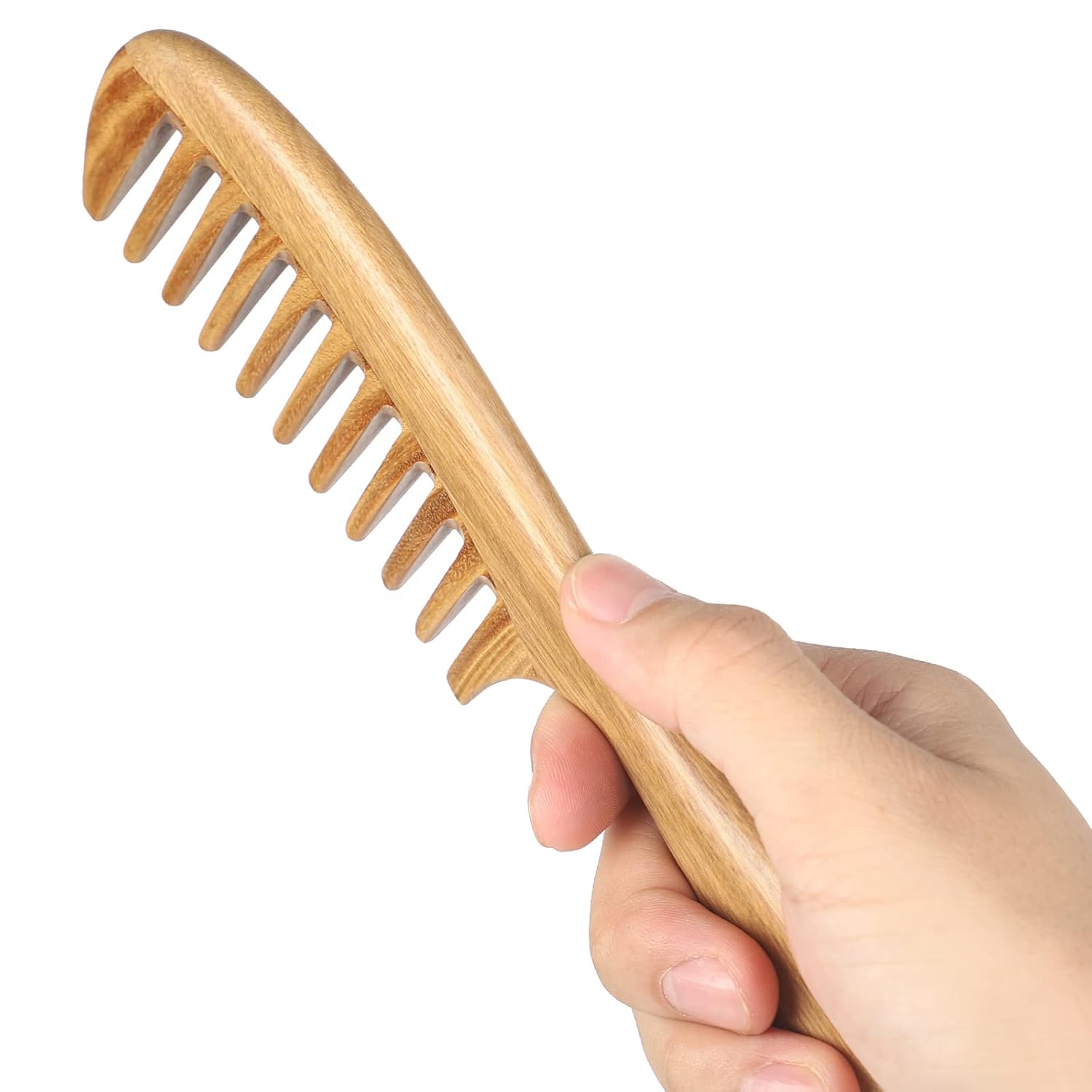 Handmade Green Sandalwood Wide Tooth Hair Comb – Anti-Static Detangler