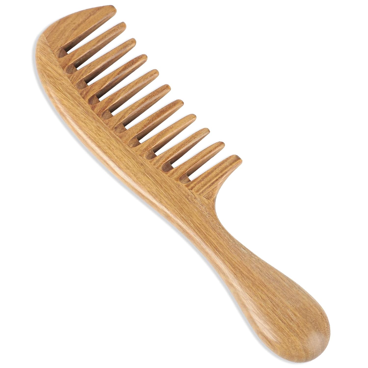 Handmade Green Sandalwood Wide Tooth Hair Comb – Anti-Static Detangler