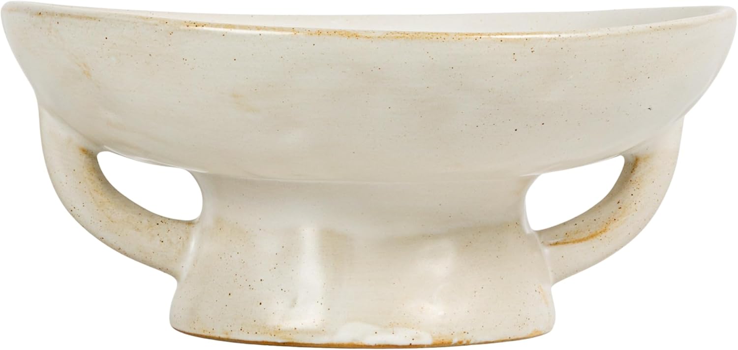 Stoneware Footed Pedestal Bowl with Handles and Reactive Glaze Finish