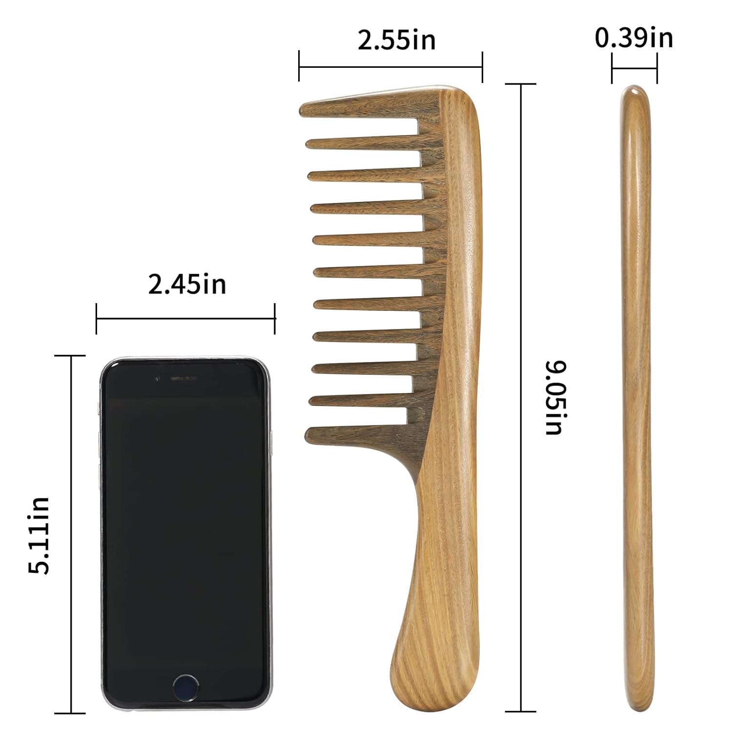 Extra Large Sandalwood Wide Tooth Detangling Comb for Thick Curly Hair