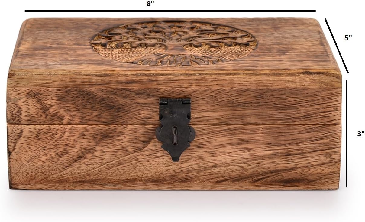 Handmade Mango Wood Keepsake Box with Tree of Life Engraving