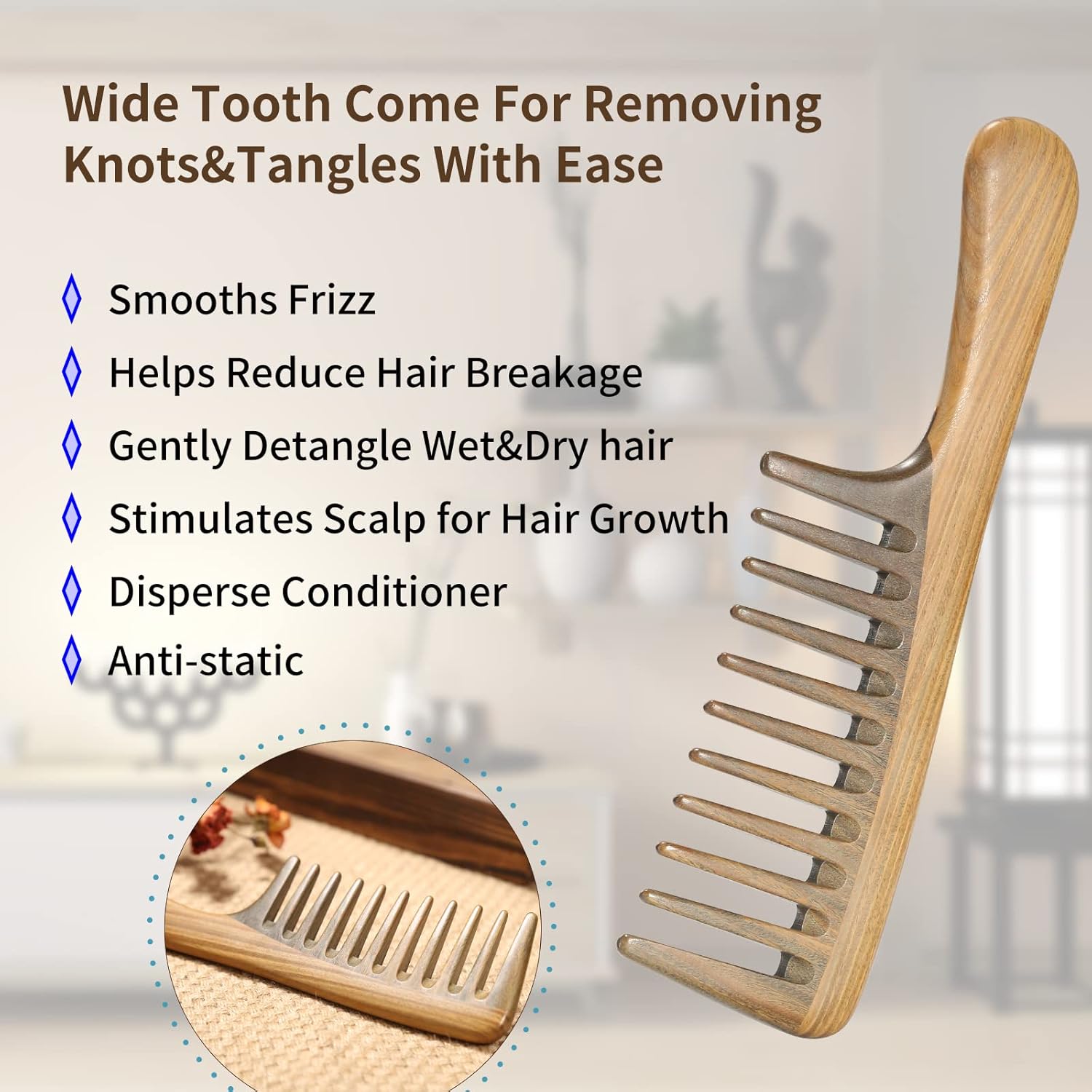 Extra Large Sandalwood Wide Tooth Detangling Comb for Thick Curly Hair