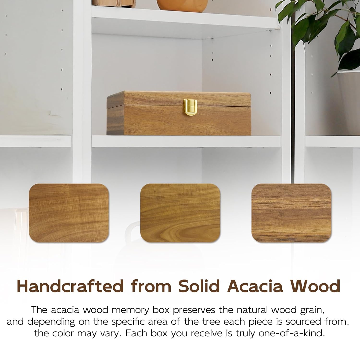 Acacia Wood Decorative Box with Lid – Small Jewelry Keepsake Box