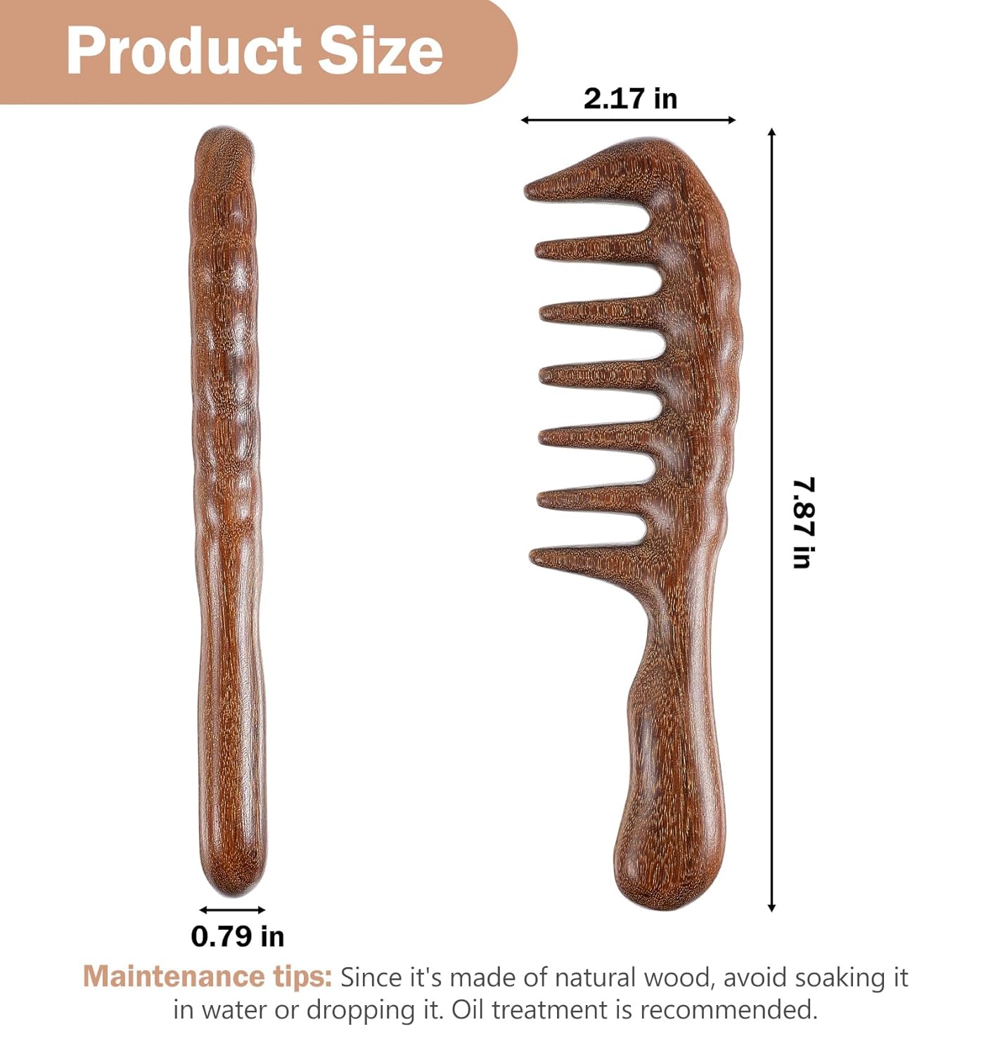 Natural Sandalwood Wide Tooth Comb for Curly Hair and Scalp Massage