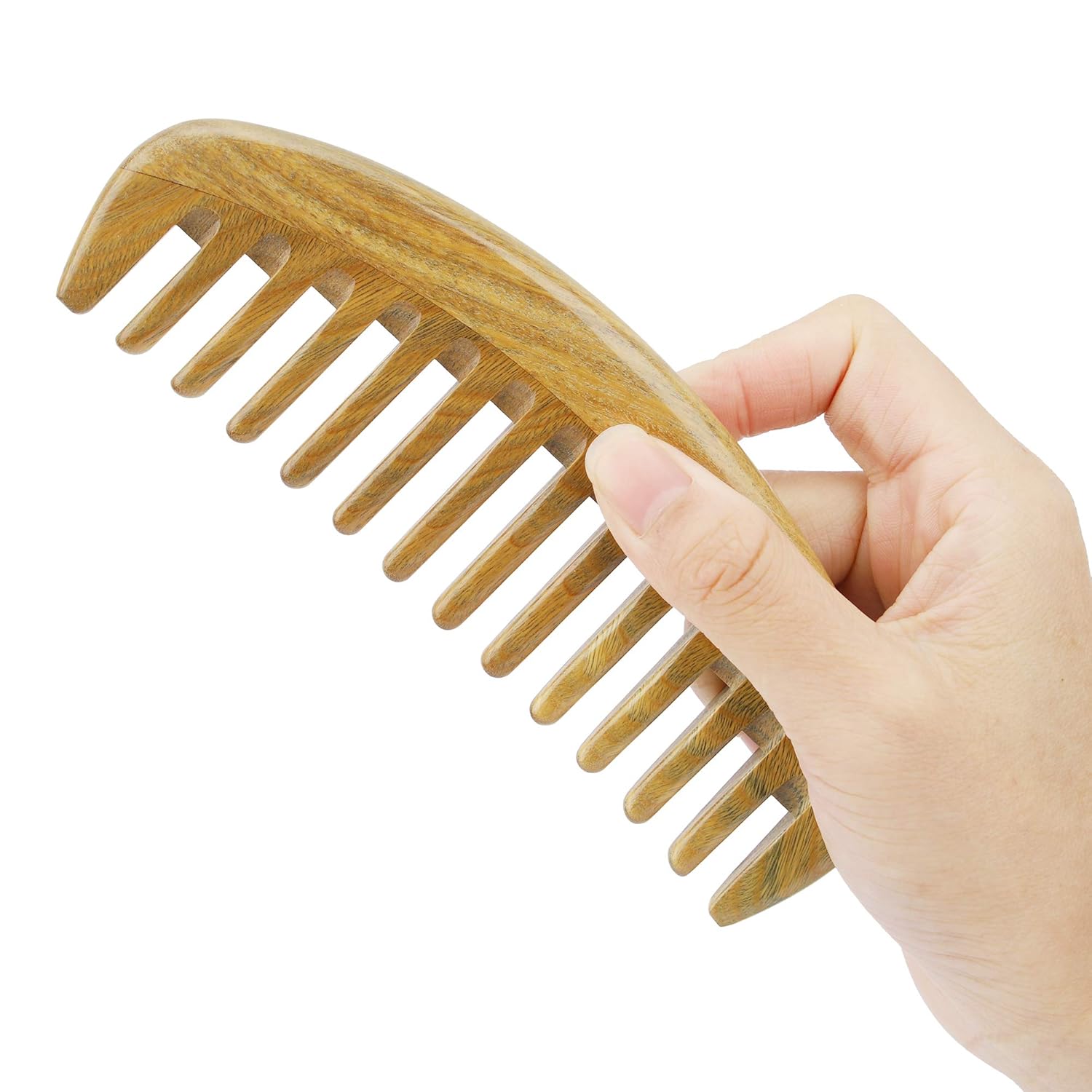 Handmade Green Sandalwood Wide Tooth Hair Comb – Anti-Static Detangler