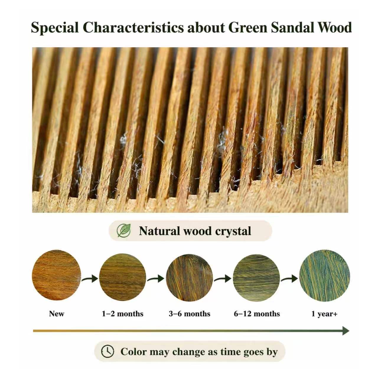 Handmade Green Sandalwood Wide Tooth Hair Comb – Anti-Static Detangler