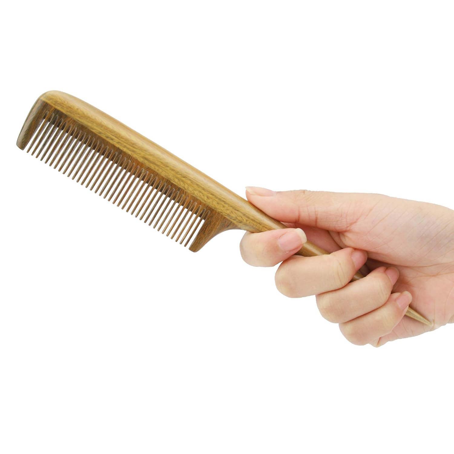Handmade Green Sandalwood Wide Tooth Hair Comb – Anti-Static Detangler