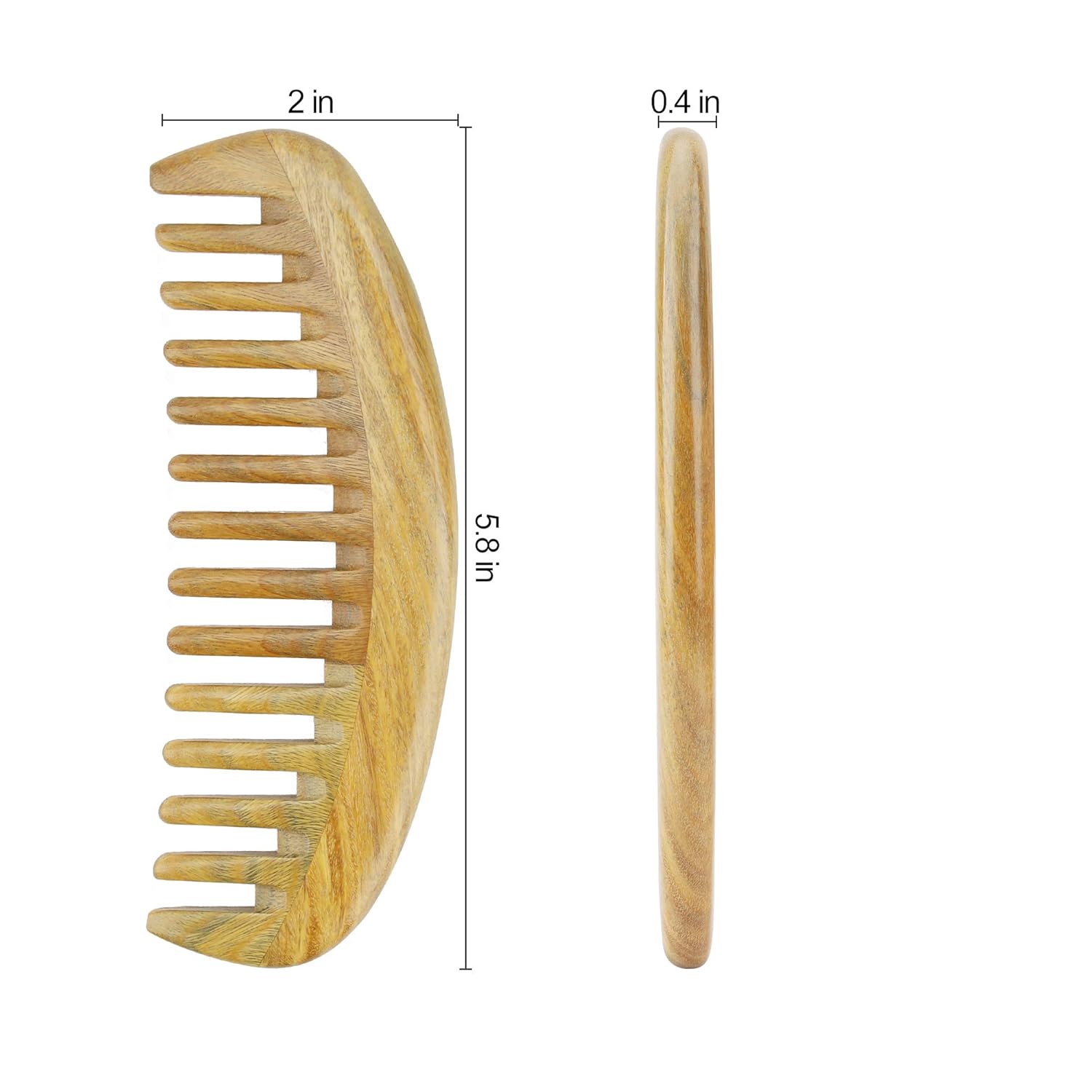 Handmade Green Sandalwood Wide Tooth Hair Comb – Anti-Static Detangler