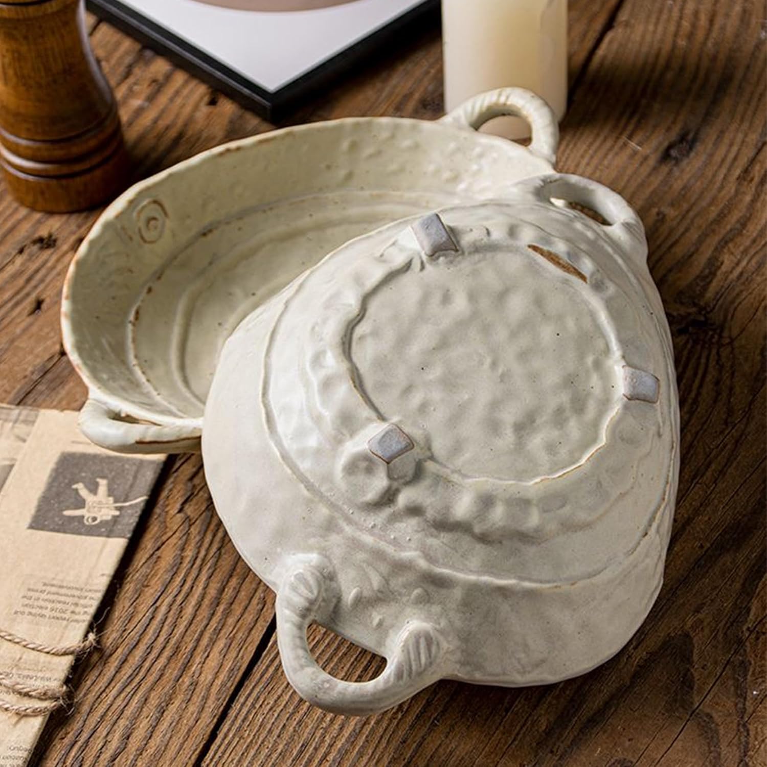 Small Ceramic Bowl with Handles – Free-Form Edge Decorative Fruit or Salad Bowl