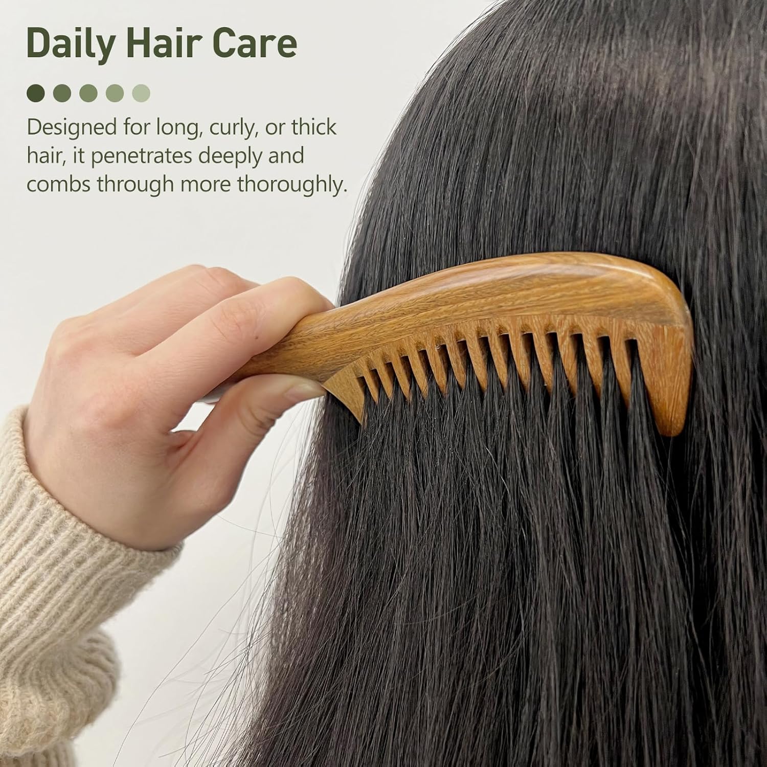 Green Sandalwood Wide Tooth Hair Comb for Detangling and Scalp Massage