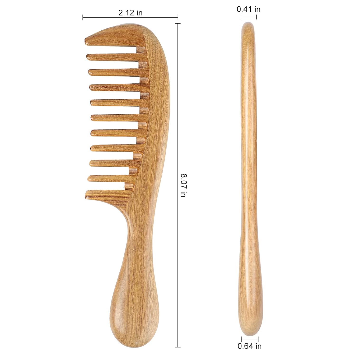 Handmade Green Sandalwood Wide Tooth Hair Comb – Anti-Static Detangler