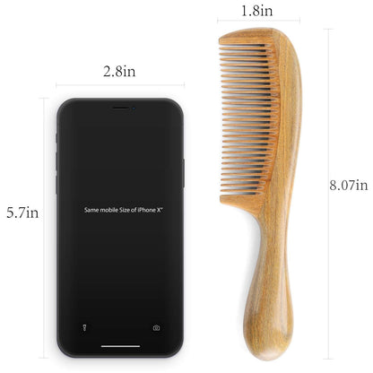 Handmade Green Sandalwood Wide Tooth Hair Comb – Anti-Static Detangler