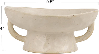 Stoneware Footed Pedestal Bowl with Handles and Reactive Glaze Finish