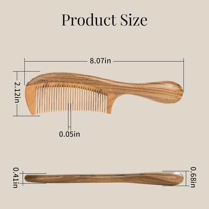 Handmade Green Sandalwood Wide Tooth Hair Comb – Anti-Static Detangler