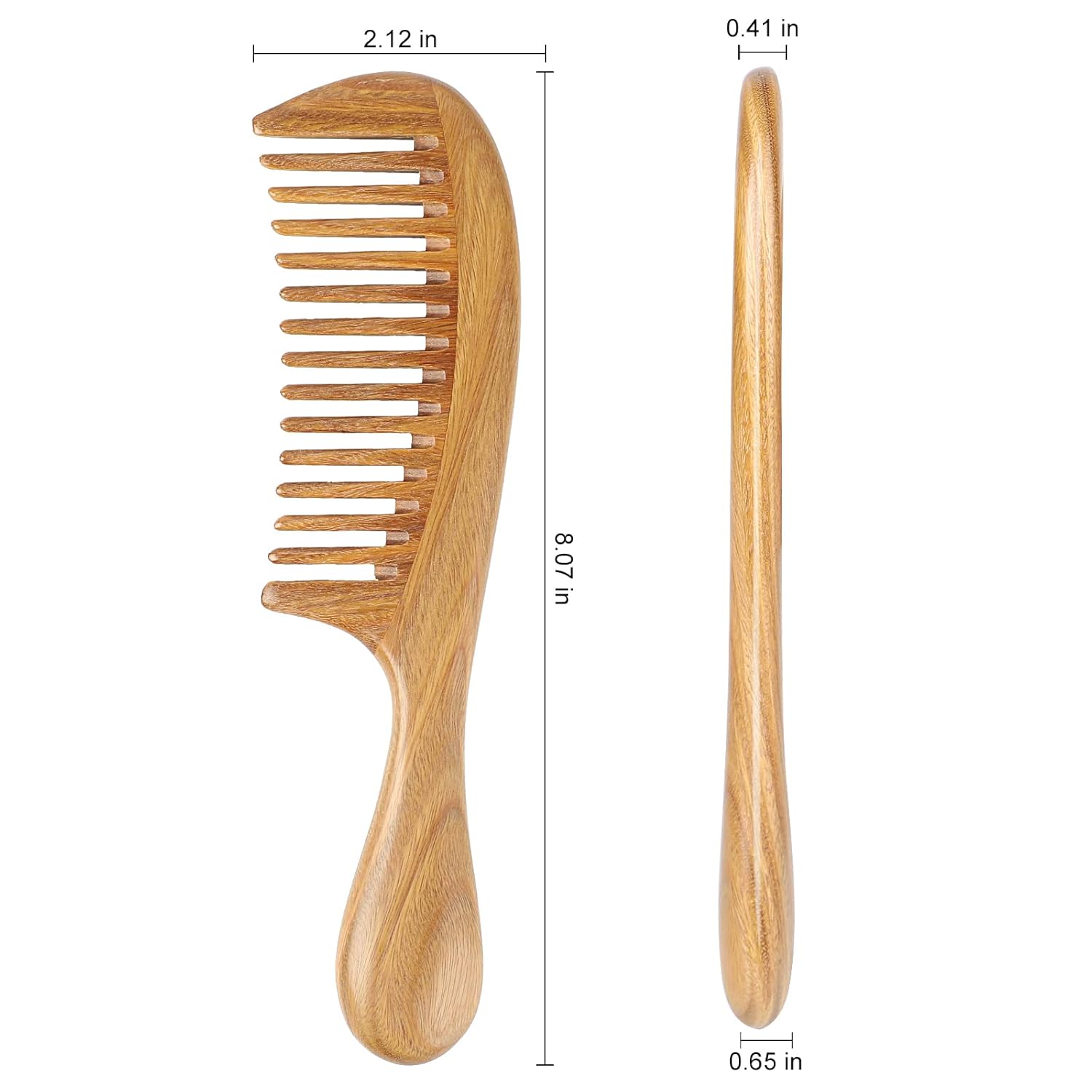 Handmade Green Sandalwood Wide Tooth Hair Comb – Anti-Static Detangler