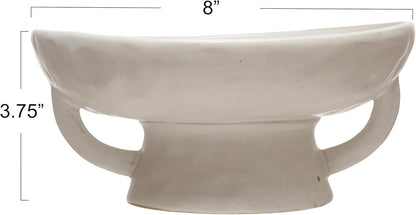Stoneware Footed Pedestal Bowl with Handles and Reactive Glaze Finish
