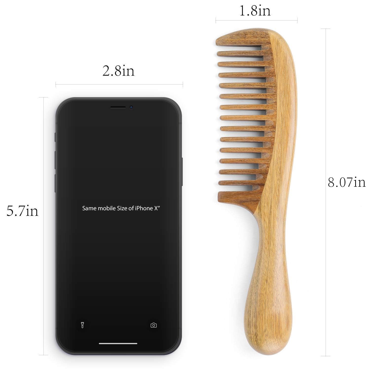 Handmade Green Sandalwood Wide Tooth Hair Comb – Anti-Static Detangler