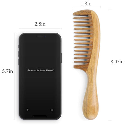 Handmade Green Sandalwood Wide Tooth Hair Comb – Anti-Static Detangler