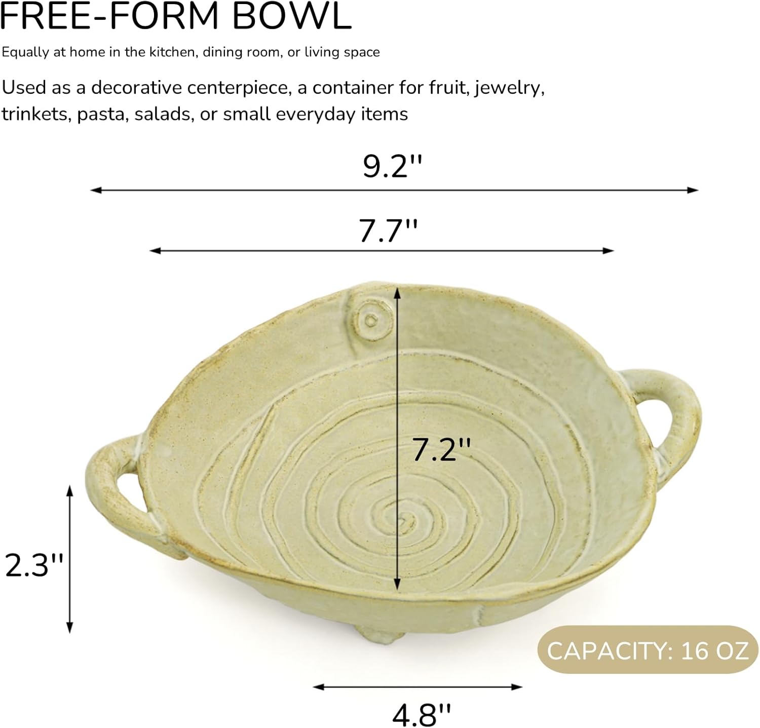2 Piece Handmade Ceramic Decorative Bowl Set with Handles – Key Bowl and Fruit Dish (7.7")