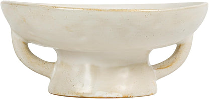Stoneware Footed Pedestal Bowl with Handles and Reactive Glaze Finish