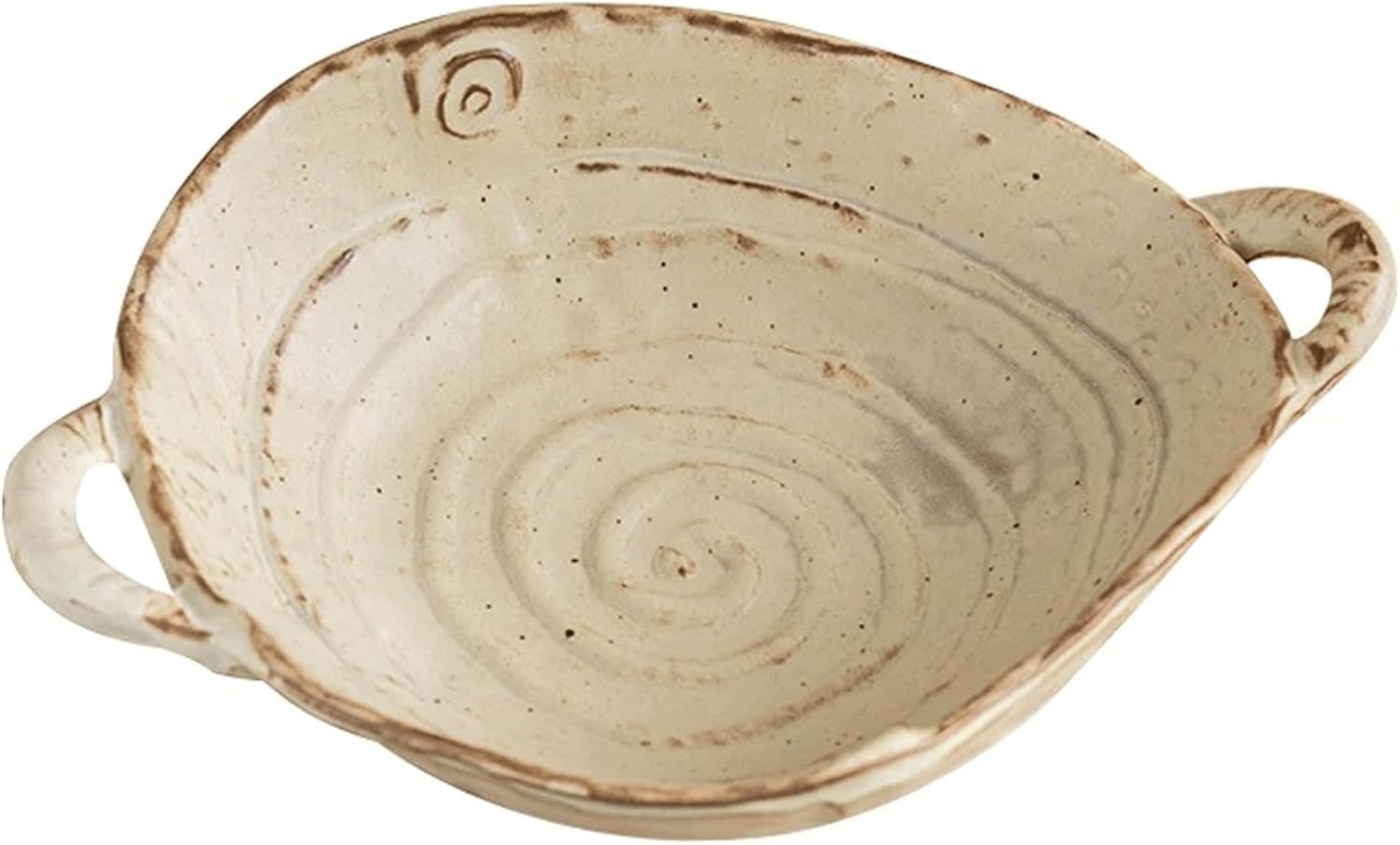 Free-Form Edge Small Ceramic Bowl with Handles, Retro Distressed Style Glazed for Fruit Bowl,Salad Bowl,Table Centerpiece Decor