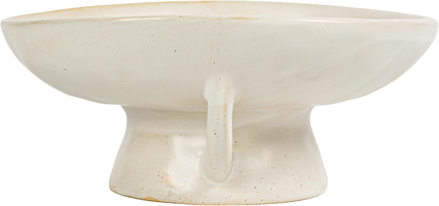 Stoneware Footed Pedestal Bowl with Handles and Reactive Glaze Finish