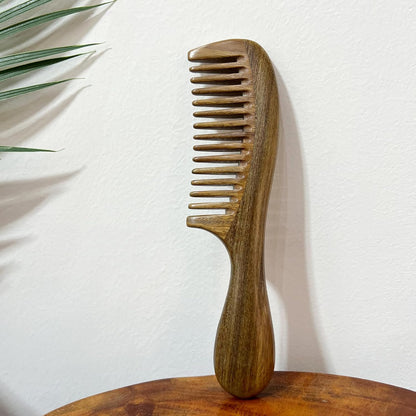 Green Sandalwood Wide Tooth Hair Comb for Detangling and Scalp Massage