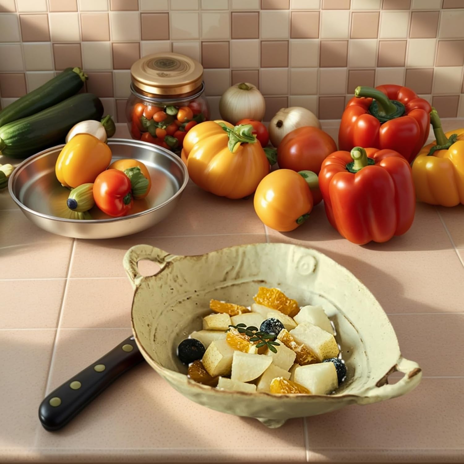 2 Piece Handmade Ceramic Decorative Bowl Set with Handles – Key Bowl and Fruit Dish (7.7")