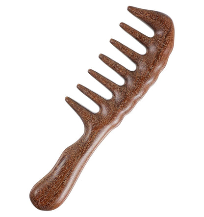 Wooden Wide Tooth Comb, Natural Sandalwood Wooden Combs for Women Large Thicker Wide Tooth Comb for Curls Hair Growth & Scalp Massage, Gift for Curly Hair, Handmade No-Static