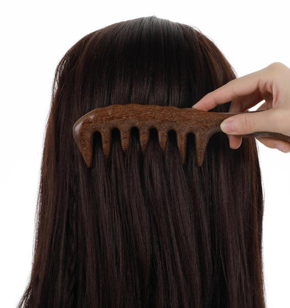 Natural Sandalwood Wide Tooth Comb for Curly Hair and Scalp Massage