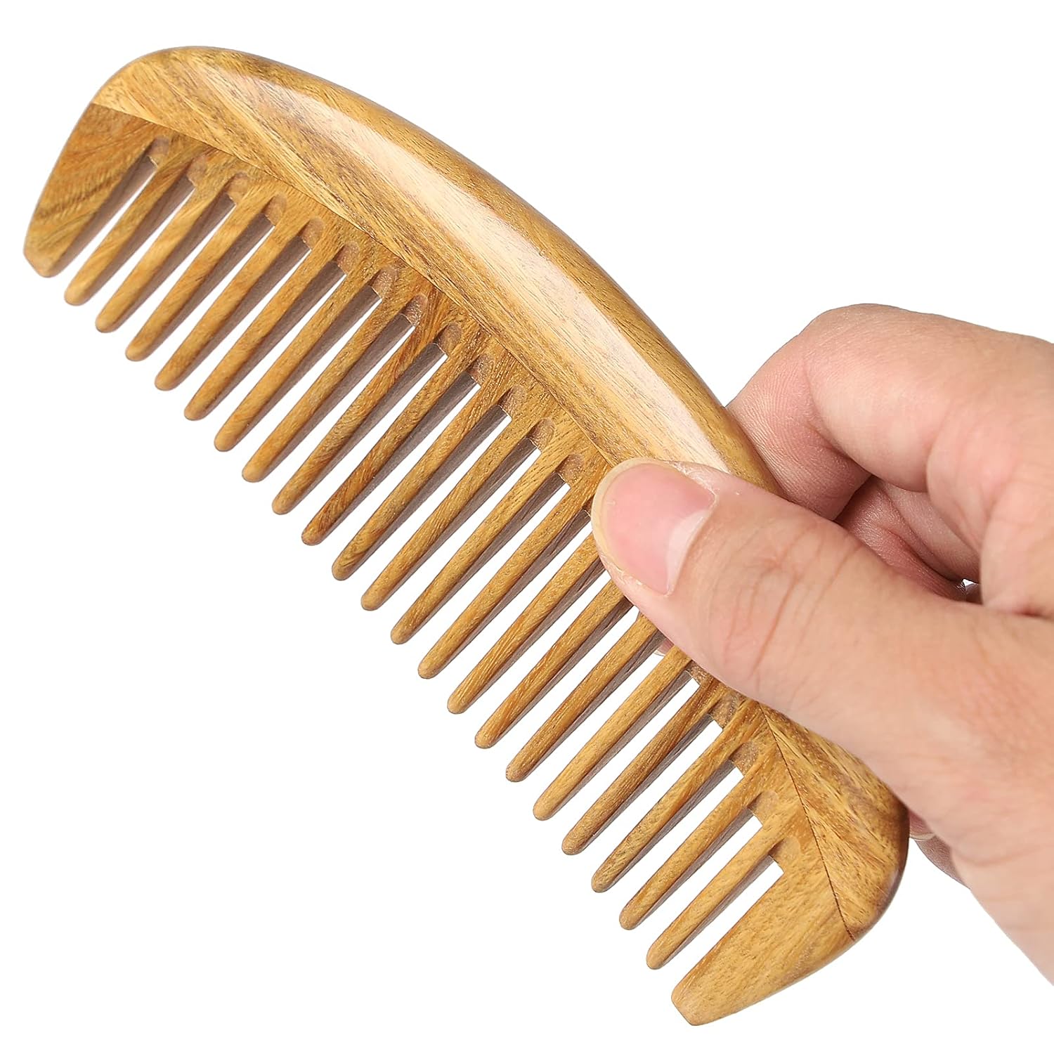 Handmade Green Sandalwood Wide Tooth Hair Comb – Anti-Static Detangler