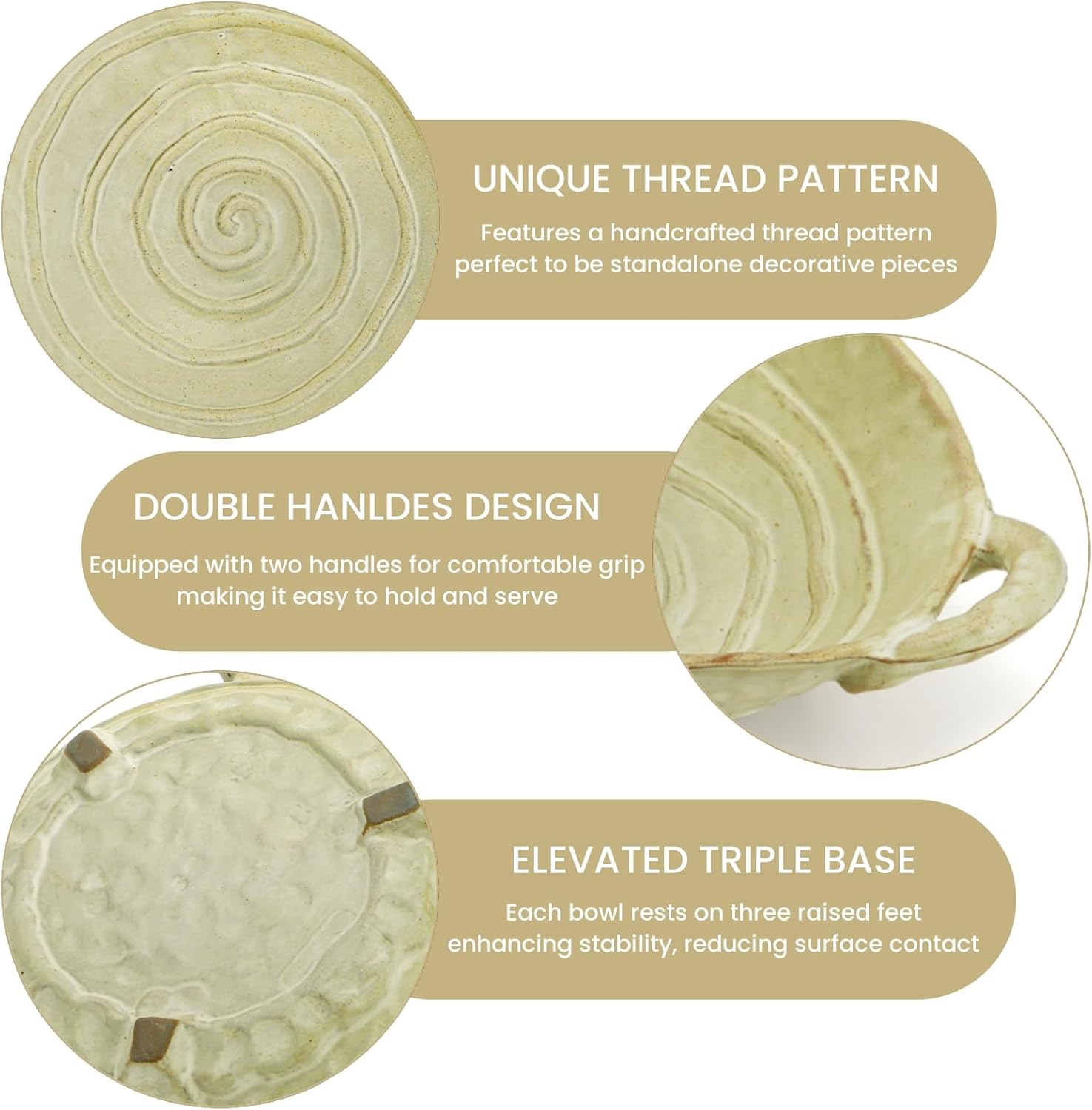 2 Piece Handmade Ceramic Decorative Bowl Set with Handles – Key Bowl and Fruit Dish (7.7")
