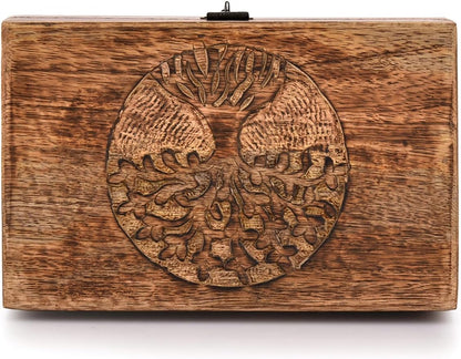 Handmade Mango Wood Keepsake Box with Tree of Life Engraving