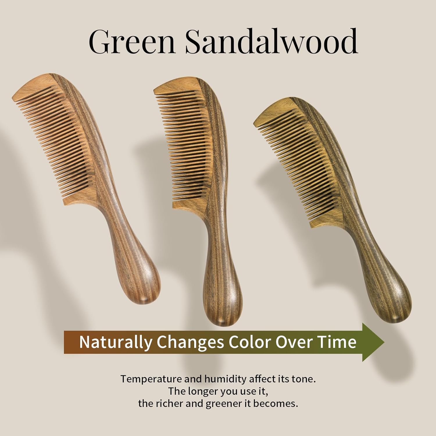 Handmade Green Sandalwood Wide Tooth Hair Comb – Anti-Static Detangler