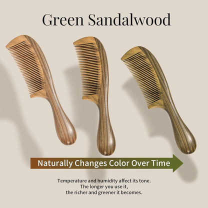 Handmade Green Sandalwood Wide Tooth Hair Comb – Anti-Static Detangler