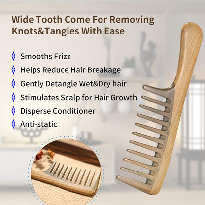 Extra Large Sandalwood Wide Tooth Detangling Comb for Thick Curly Hair