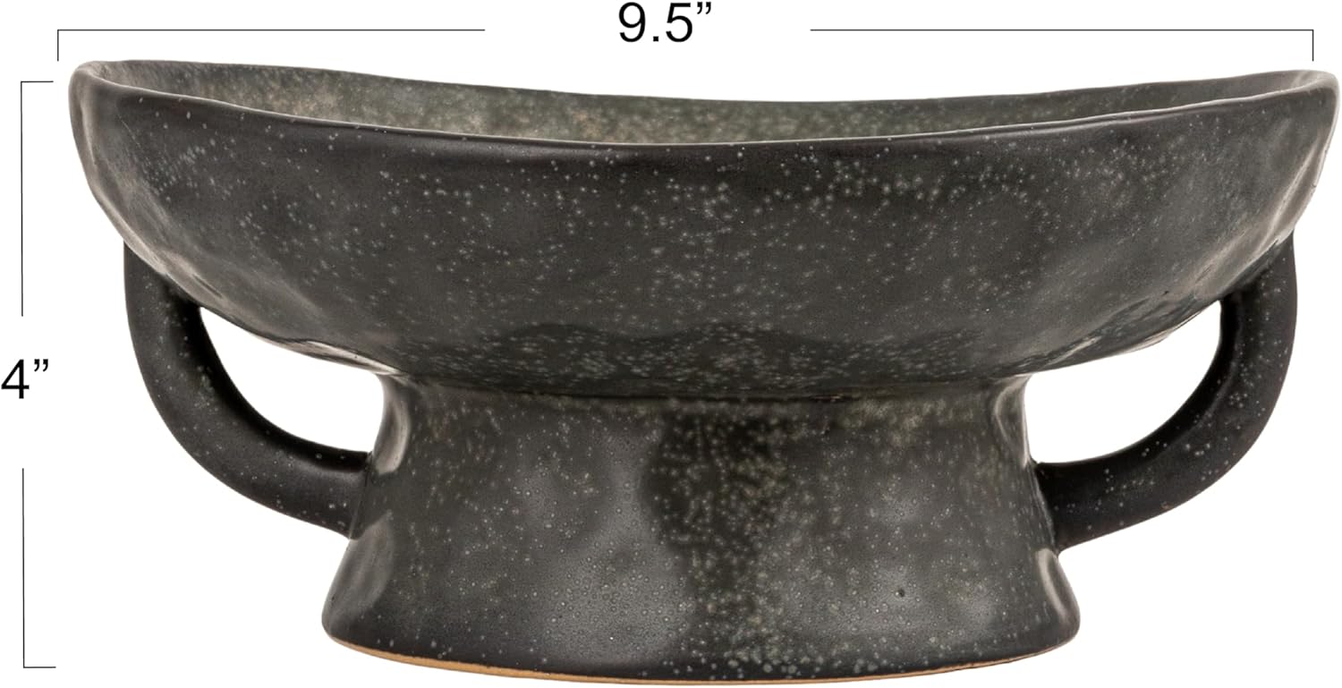 Stoneware Footed Pedestal Bowl with Handles and Reactive Glaze Finish