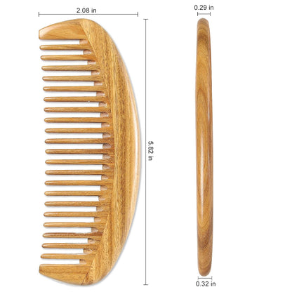 Handmade Green Sandalwood Wide Tooth Hair Comb – Anti-Static Detangler