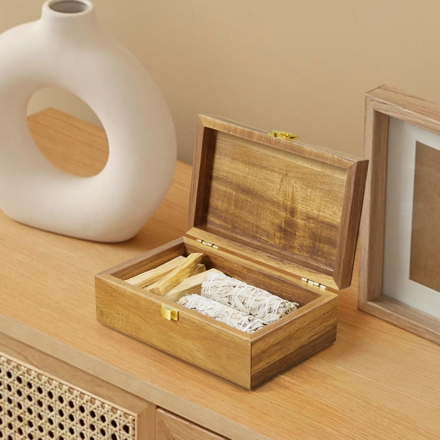 Acacia Wood Decorative Box with Lid – Small Jewelry Keepsake Box