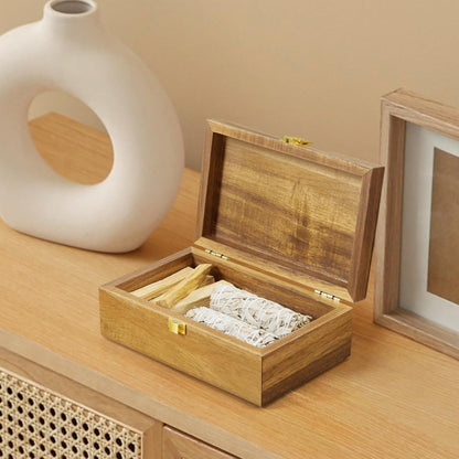 Acacia Wood Decorative Box with Lid – Small Jewelry Keepsake Box