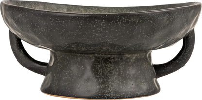Stoneware Footed Pedestal Bowl with Handles and Reactive Glaze Finish
