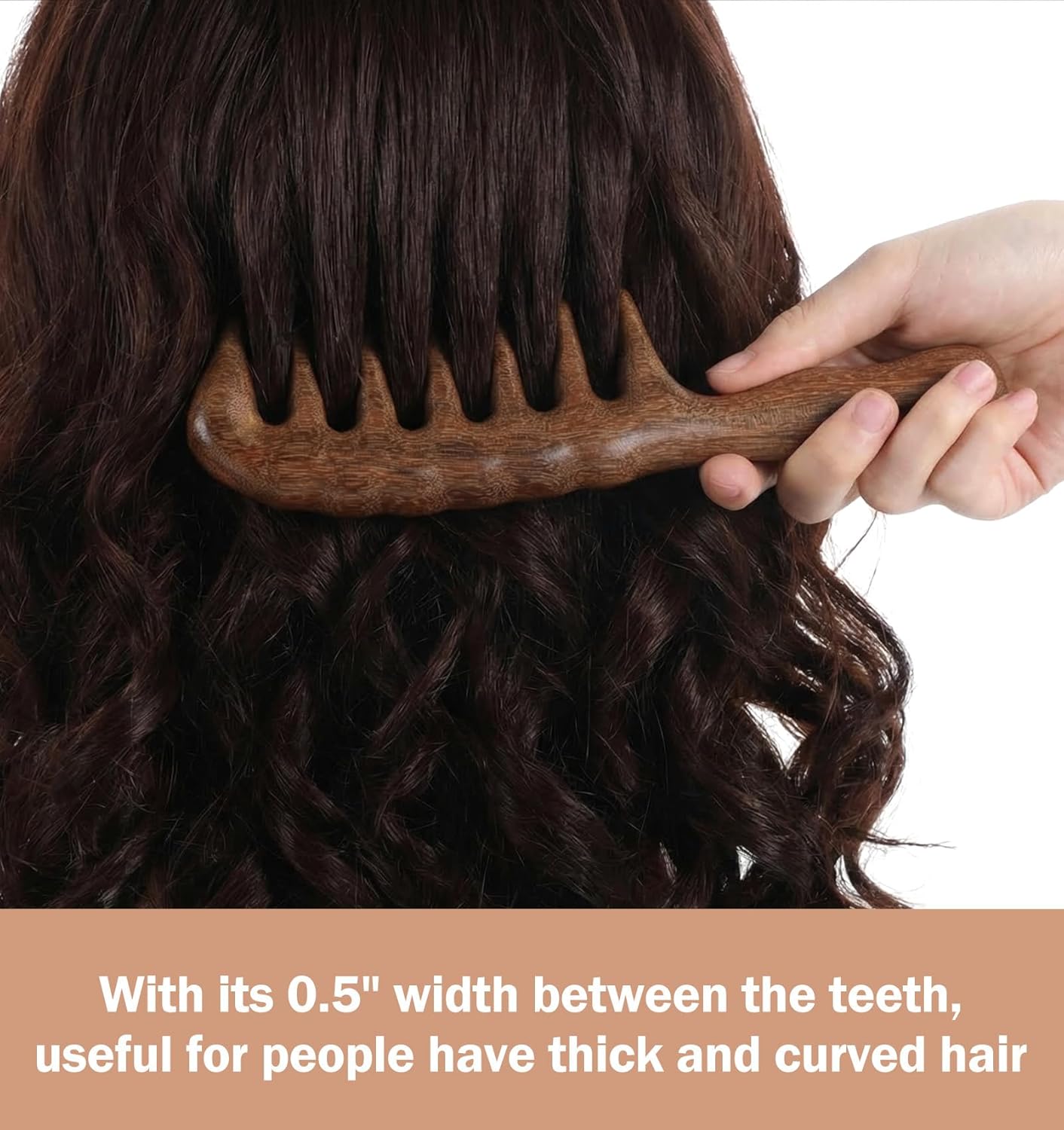 Natural Sandalwood Wide Tooth Comb for Curly Hair and Scalp Massage