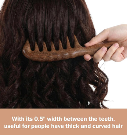 Natural Sandalwood Wide Tooth Comb for Curly Hair and Scalp Massage