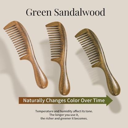 Handmade Green Sandalwood Wide Tooth Hair Comb – Anti-Static Detangler