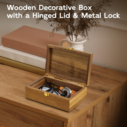 Acacia Wood Decorative Box with Lid – Small Jewelry Keepsake Box