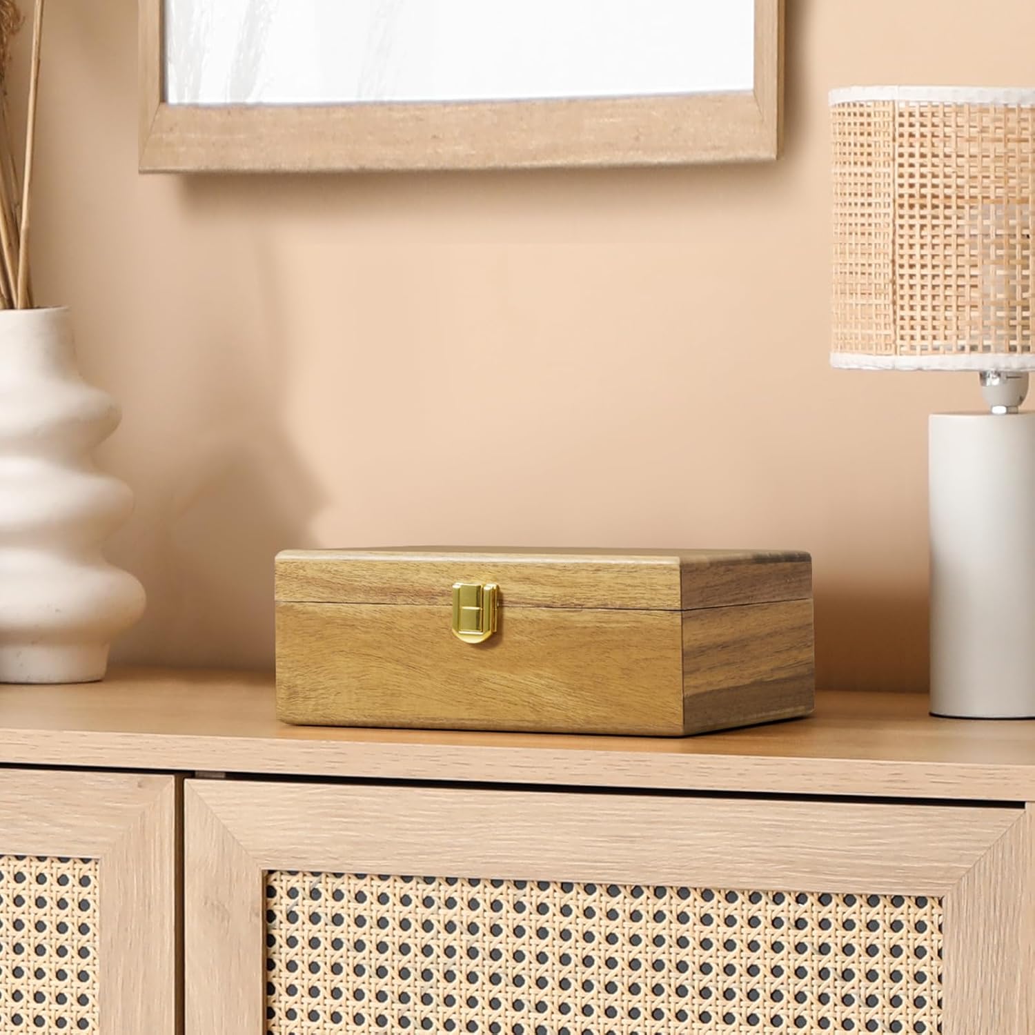 Acacia Wood Decorative Box with Lid – Small Jewelry Keepsake Box