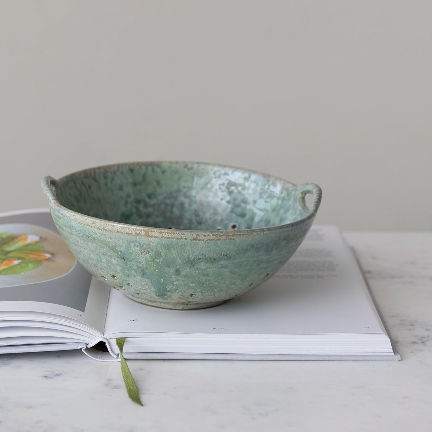 Stoneware Berry Bowl with Handles – Aqua Reactive Glaze
