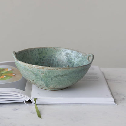 Stoneware Berry Bowl with Handles – Aqua Reactive Glaze