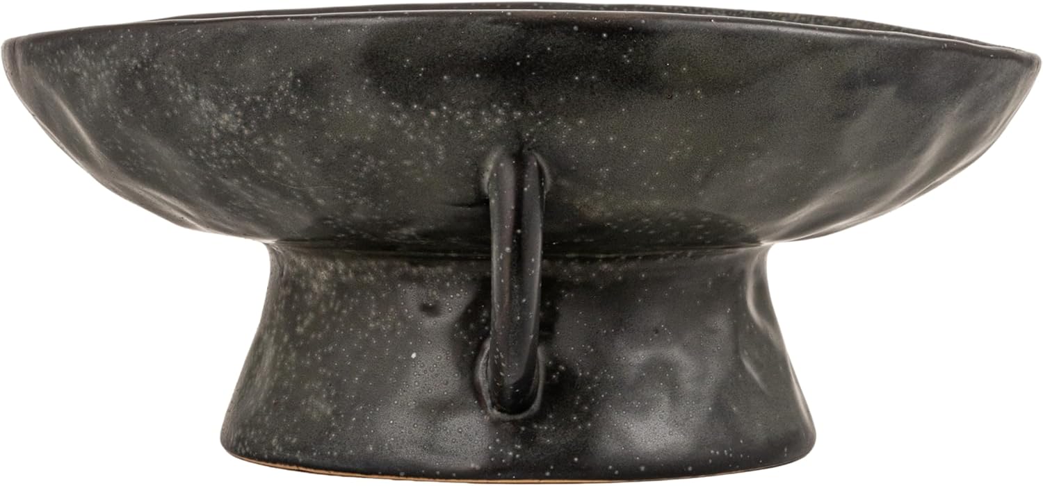 Stoneware Footed Pedestal Bowl with Handles and Reactive Glaze Finish